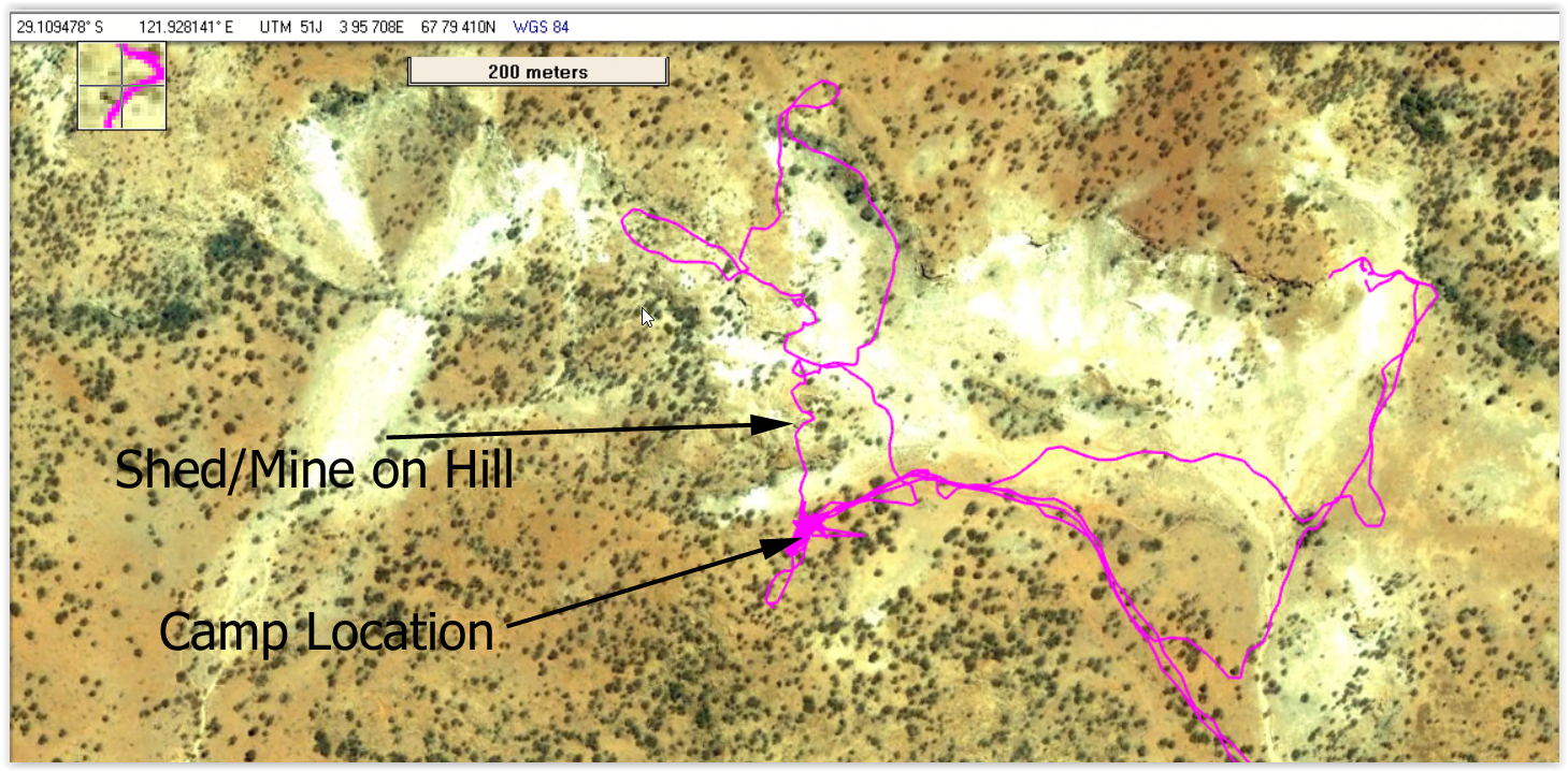 Aerial & log of mine on hill area